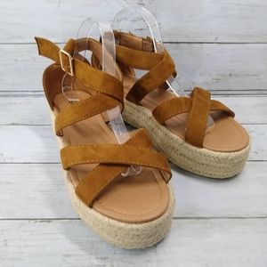Bonnibel Wmns 10 Brown Suede Leather Platform Espadrille Ankle Strap Sandals